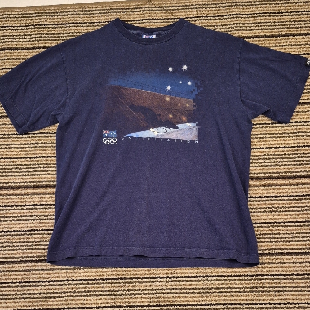 BONDS Australia Summer Olympics Dark Navy Blue Cotton Mens Large T Shirt VTG 80s